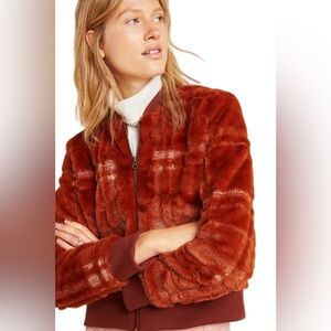 Super Soft Fuzzy Anthropologie Rust Bomber Jacket